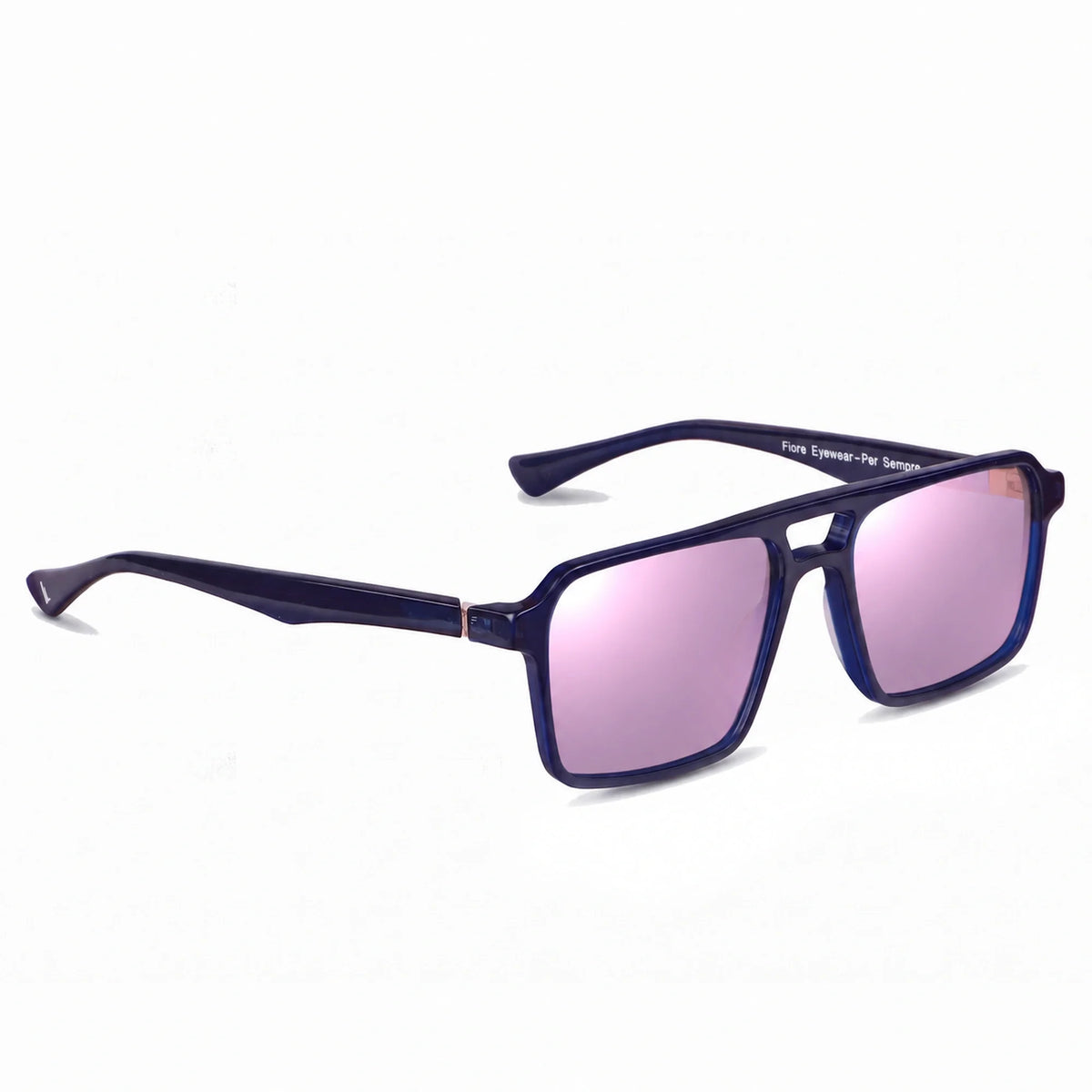Lentes de sol Fiore 1039 Azul con cristal espejado rosado polarizado UV400, vista en tres cuartos para hombre y mujer #color_espejado-rosado