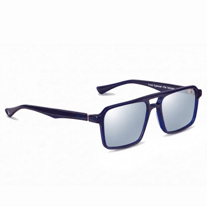 Lentes de sol Fiore 1039 Azul con cristal espejado silver polarizado UV400, vista en tres cuartos para hombre y mujer #color_espejado-silver