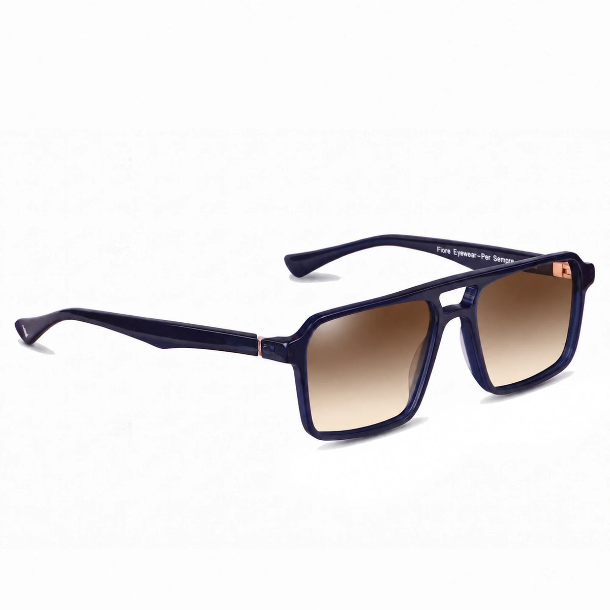 Lentes de sol Fiore 1039 Azul con cristal gradiente café polarizado UV400, vista en tres cuartos para hombre y mujer #color_gradiente-cafe