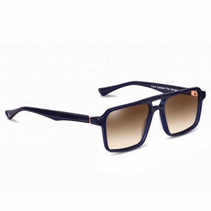 Lentes de sol Fiore 1039 Azul con cristal gradiente café polarizado UV400, vista en tres cuartos para hombre y mujer #color_gradiente-cafe