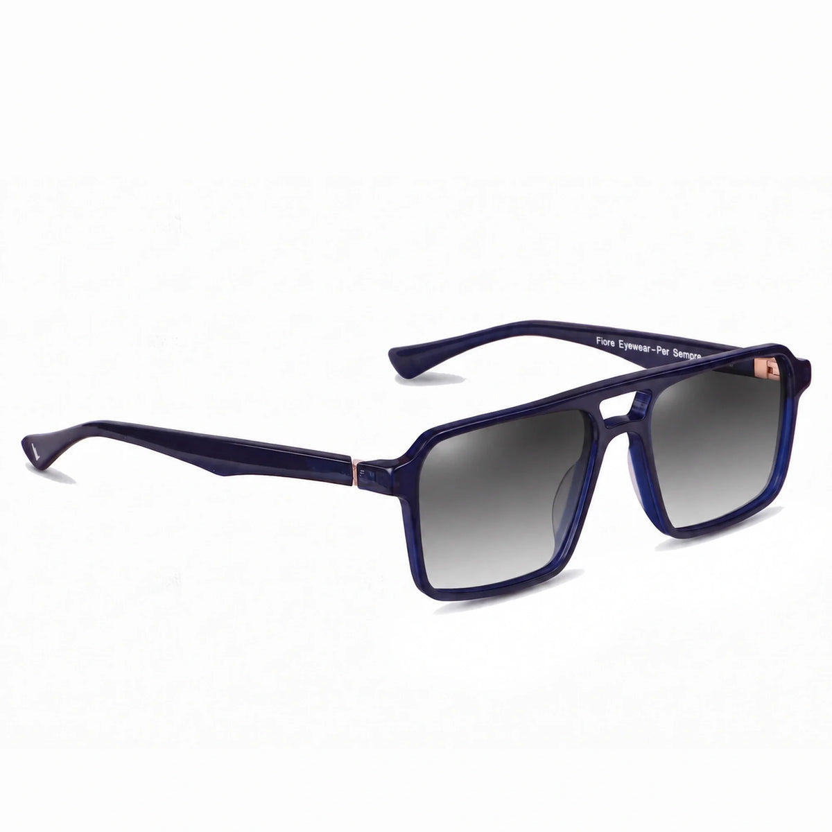 Lentes de sol Fiore 1039 Azul con cristal gradiente gris polarizado UV400, vista en tres cuartos para hombre y mujer #color_gradiente-gris