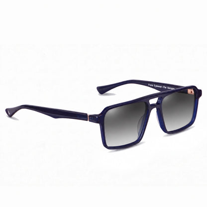 Lentes de sol Fiore 1039 Azul con cristal gradiente gris polarizado UV400, vista en tres cuartos para hombre y mujer #color_gradiente-gris
