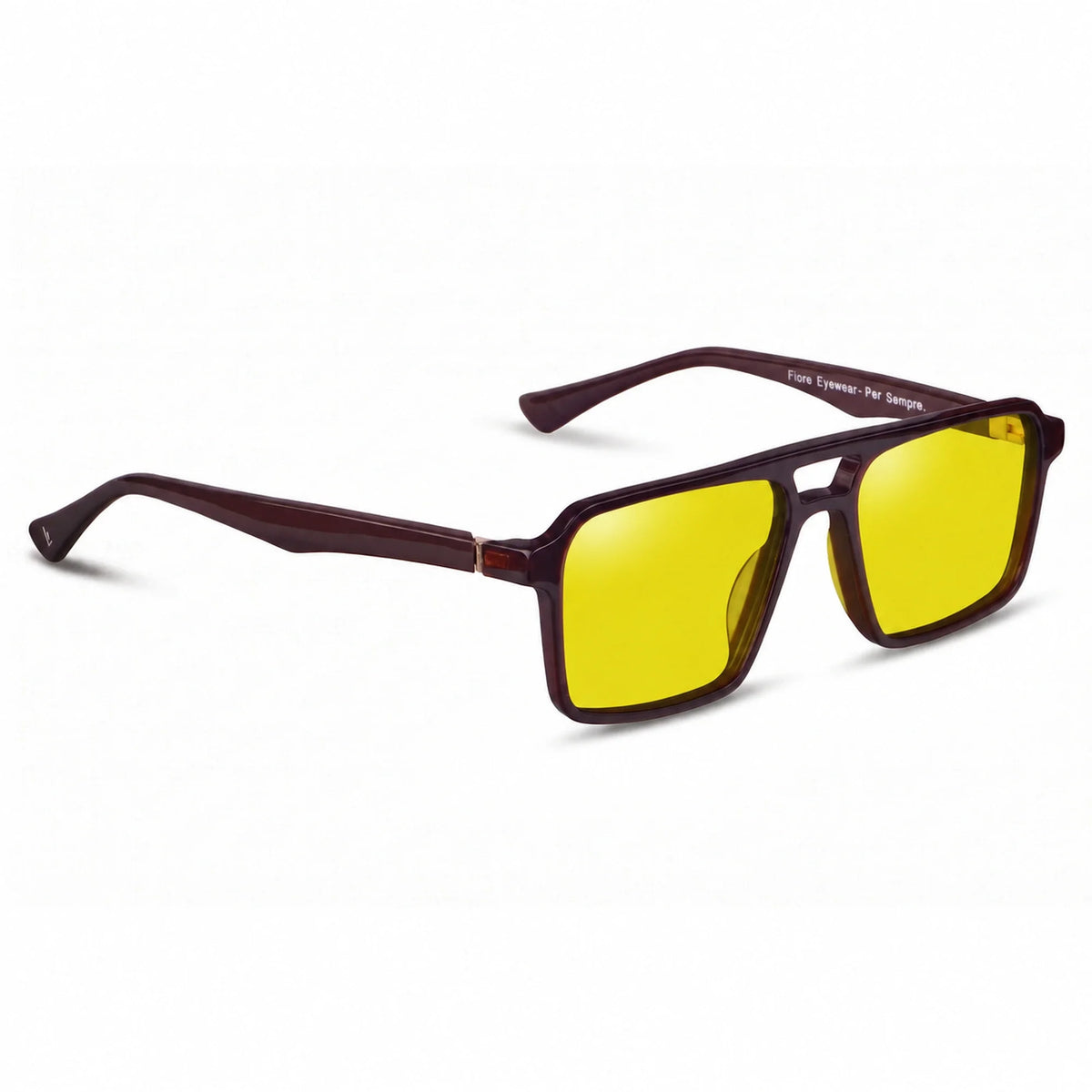 Lentes de sol Fiore 1039 Brown con cristal amarillo polarizado UV400, vista en tres cuartos para hombre y mujer #color_amarillo