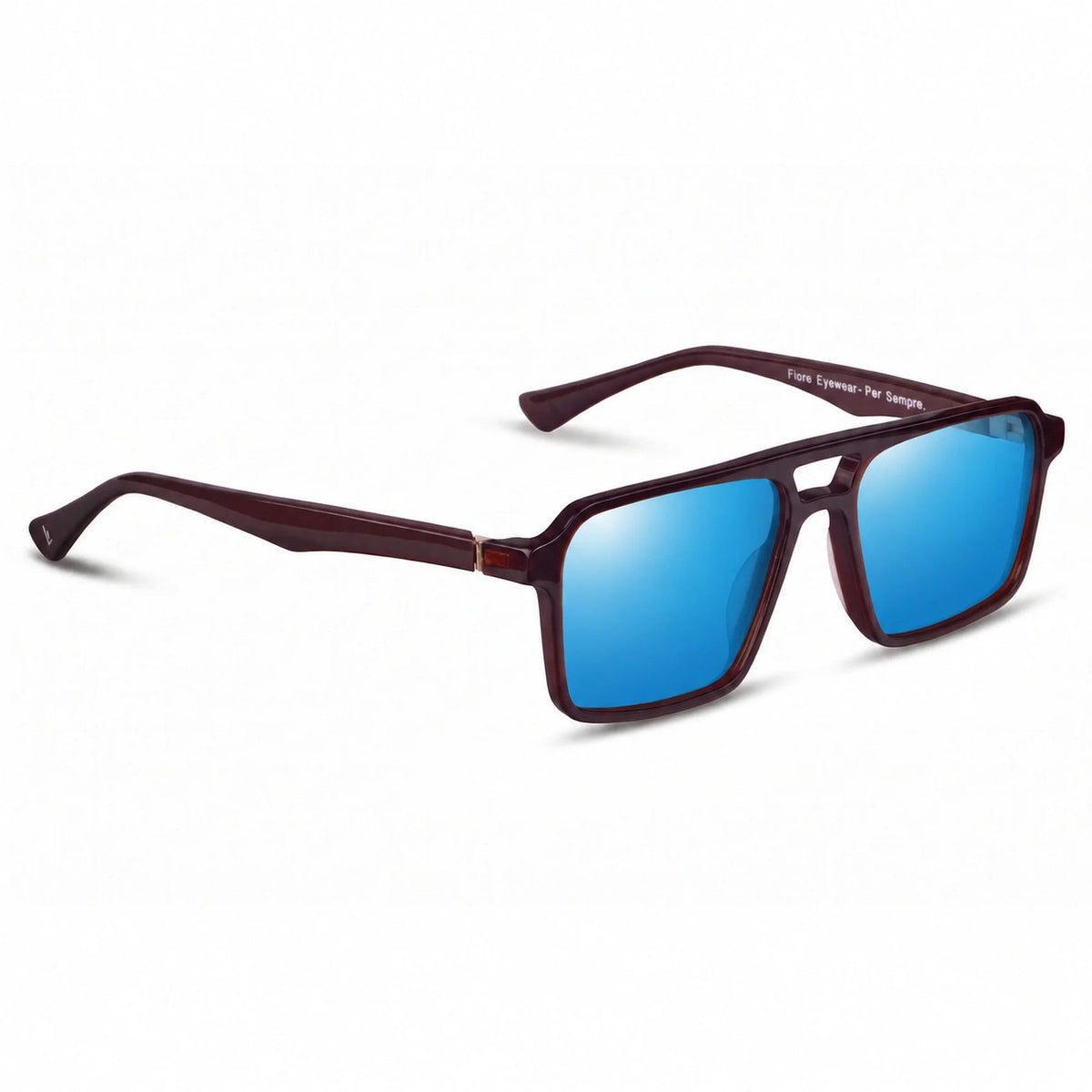 Lentes de sol Fiore 1039 Brown con cristal espejado azul polarizado UV400, vista en tres cuartos para hombre y mujer #color_espejado-azul