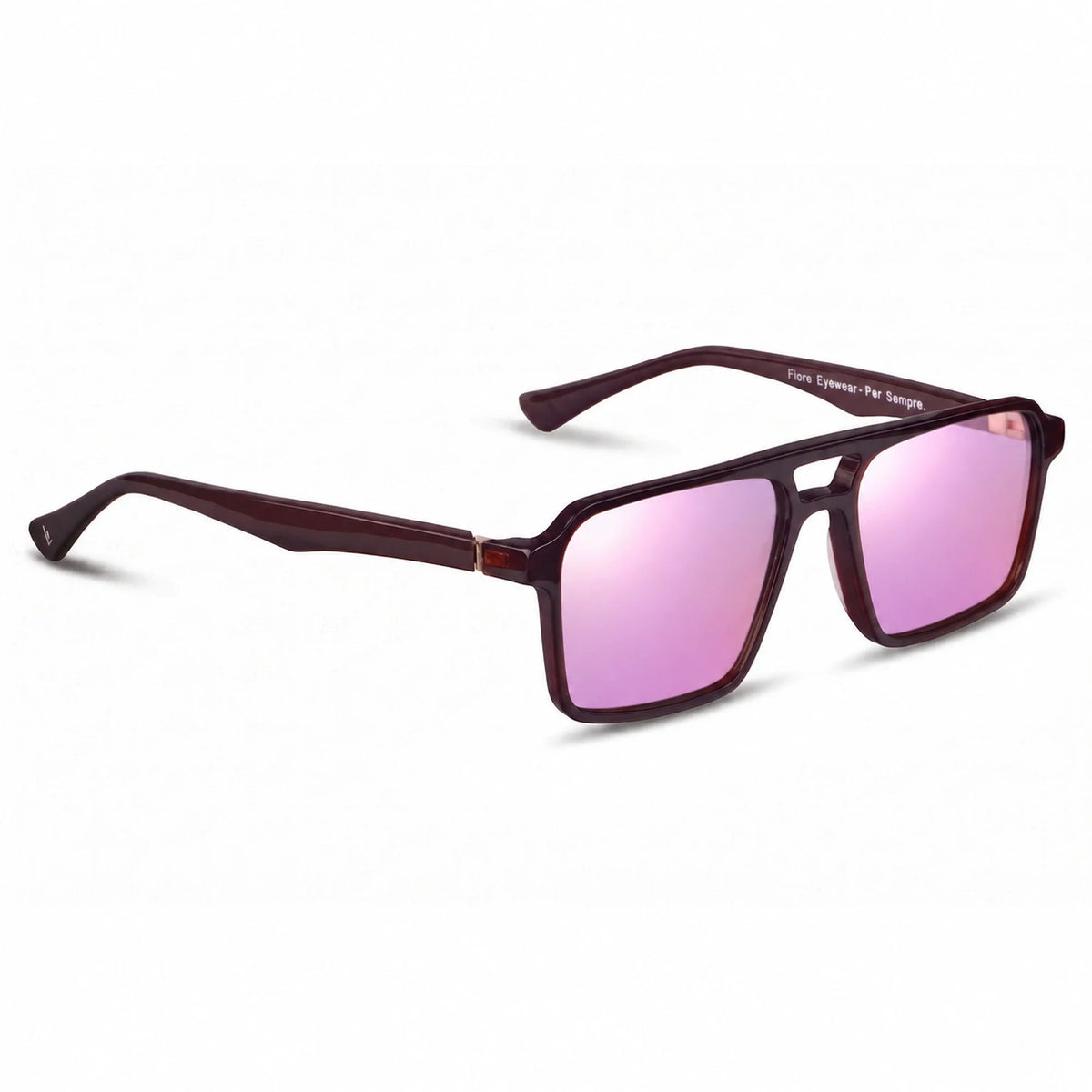 Lentes de sol Fiore 1039 Brown con cristal espejado rosado polarizado UV400, vista en tres cuartos para hombre y mujer #color_espejado-rosado