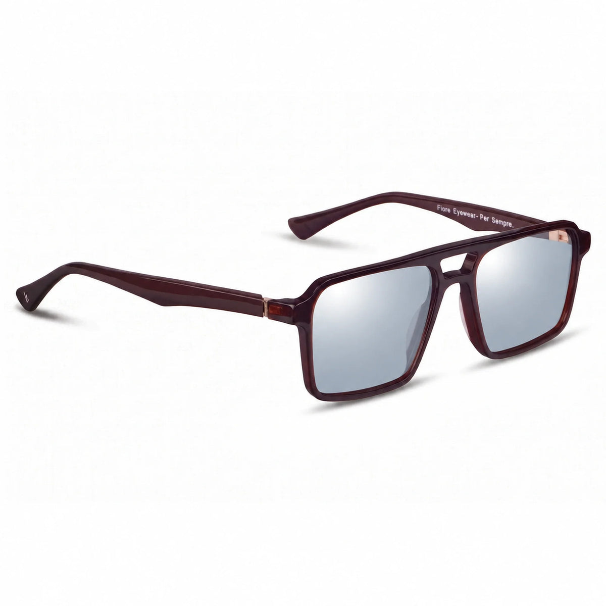 Lentes de sol Fiore 1039 Brown con cristal espejado silver polarizado UV400, vista en tres cuartos para hombre y mujer #color_espejado-silver