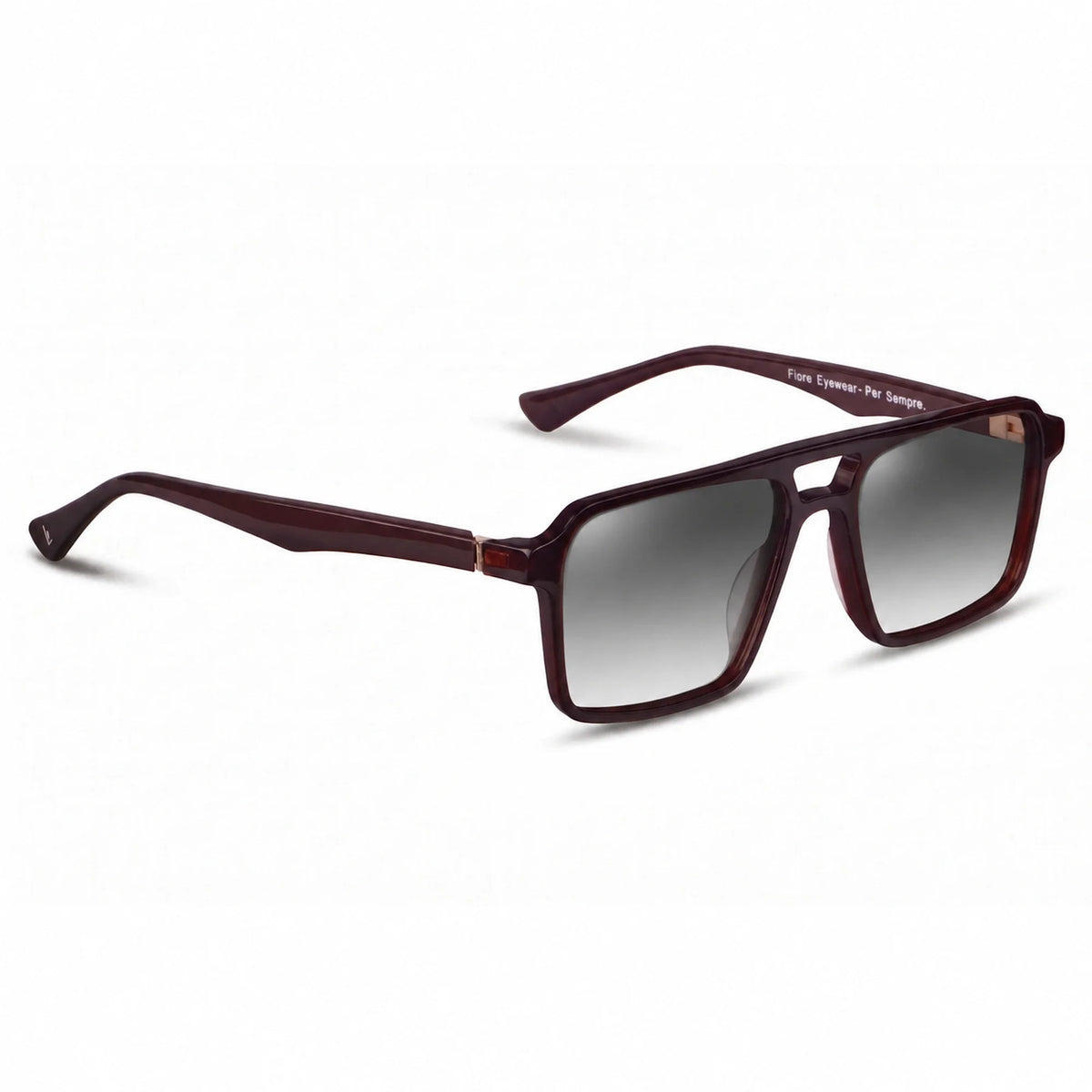 Lentes de sol Fiore 1039 Brown con cristal gradiente gris polarizado UV400, vista en tres cuartos para hombre y mujer #color_gradiente-gris