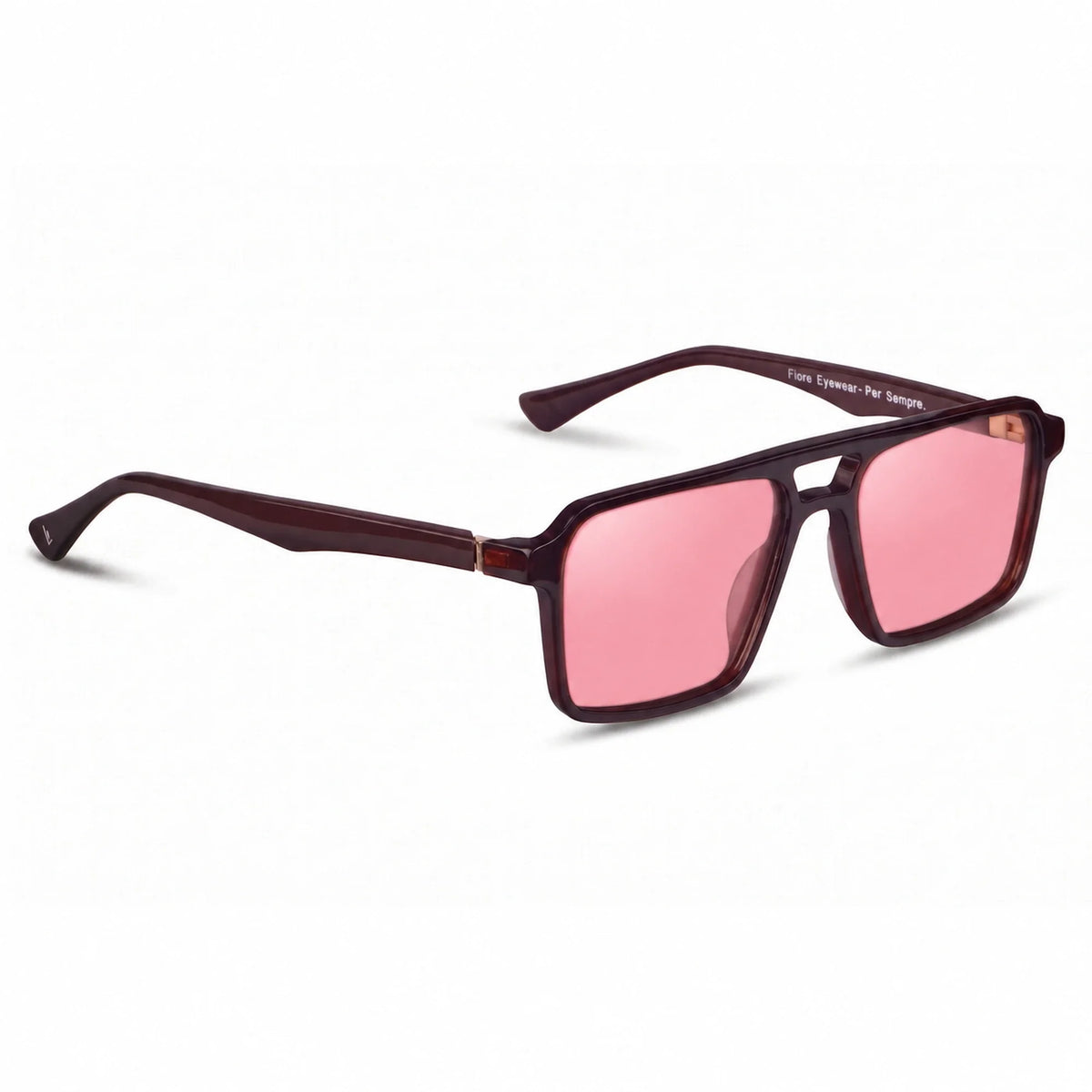 Lentes de sol Fiore 1039 Brown con cristal rosado polarizado UV400, vista en tres cuartos para hombre y mujer #color_rosado