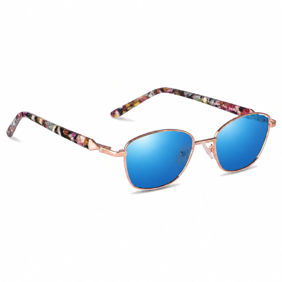Lentes de sol Fiore 2208 Dorado con cristal espejado azul polarizado UV400, vista en tres cuartos para mujer #color_espejado-azul
