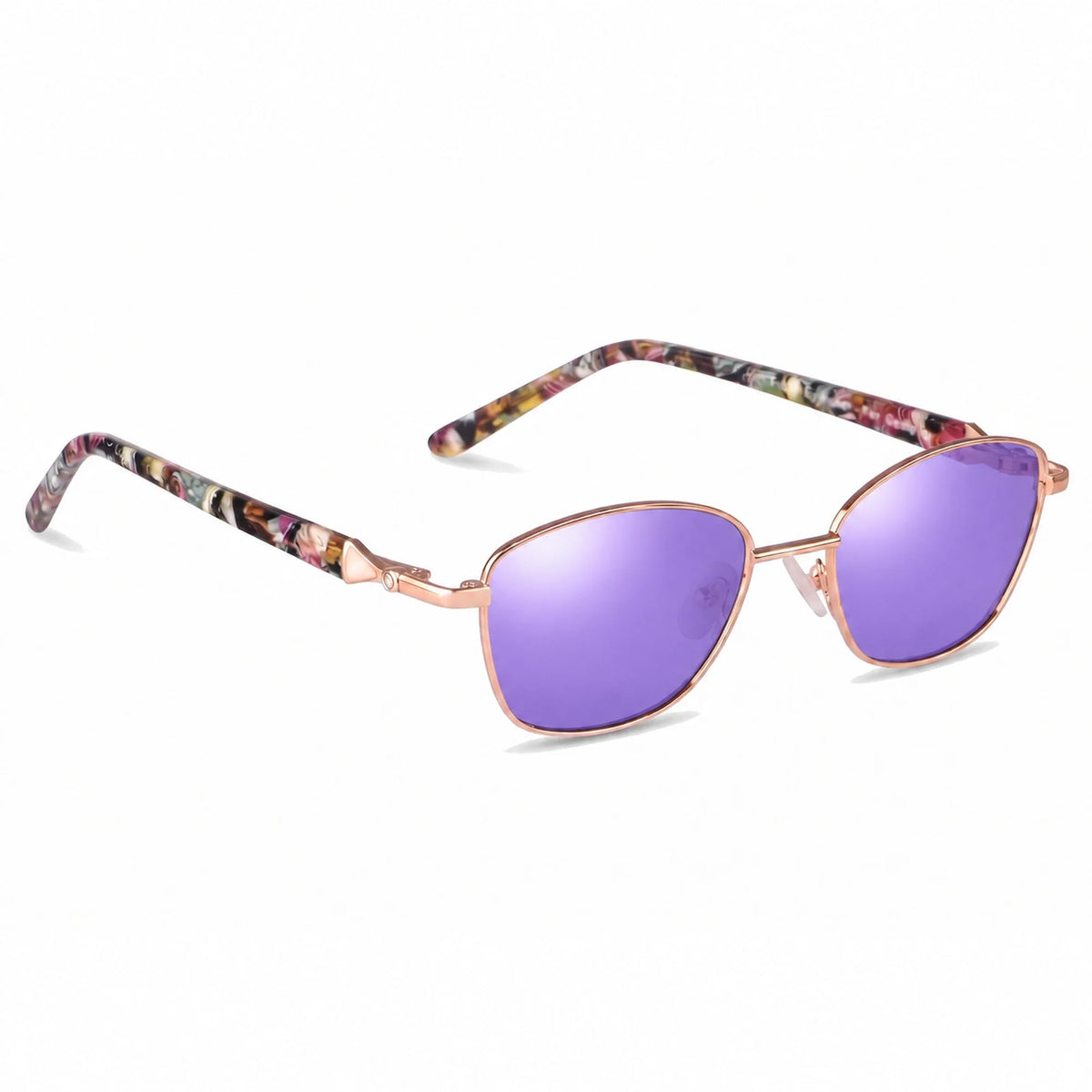 Lentes de sol Fiore 2208 Dorado con cristal espejado morado polarizado UV400, vista en tres cuartos para mujer #color_espejado-morado
