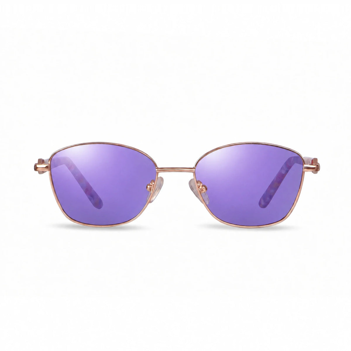 Lentes de sol Fiore 2208 Dorado con cristal espejado morado polarizado UV400, vista frontal para mujer #color_espejado-morado #foto_frontal