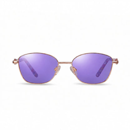 Lentes de sol Fiore 2208 Dorado con cristal espejado morado polarizado UV400, vista frontal para mujer #color_espejado-morado #foto_frontal