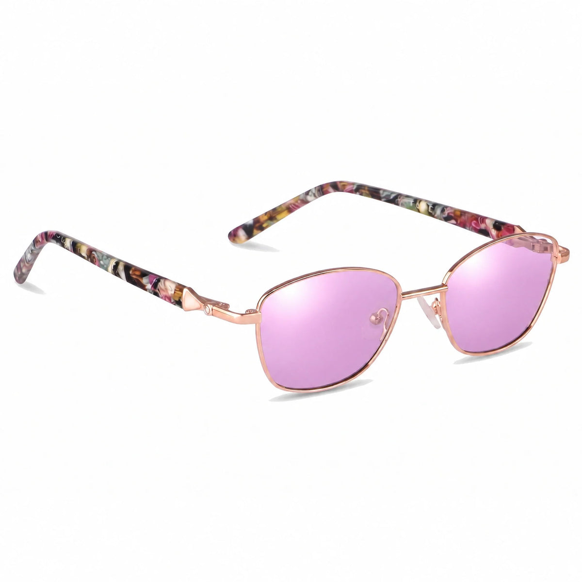 Lentes de sol Fiore 2208 Dorado con cristal espejado rosado polarizado UV400, vista en tres cuartos para mujer #color_espejado-rosado