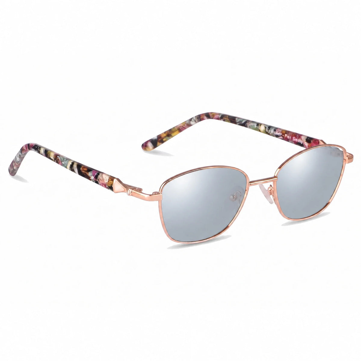 Lentes de sol Fiore 2208 Dorado con cristal espejado silver polarizado UV400, vista en tres cuartos para mujer #color_espejado-silver
