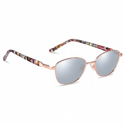 Lentes de sol Fiore 2208 Dorado con cristal espejado silver polarizado UV400, vista en tres cuartos para mujer #color_espejado-silver
