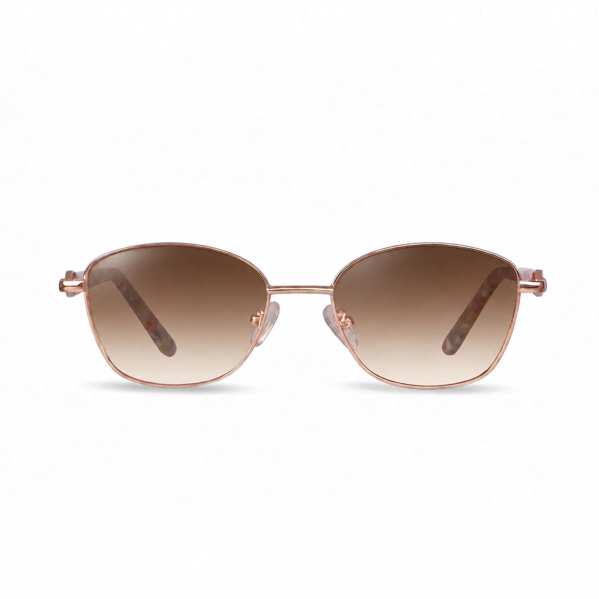 Lentes de sol Fiore 2208 Dorado con cristal gradiente café polarizado UV400, vista frontal para mujer #color_gradiente-cafe #foto_frontal