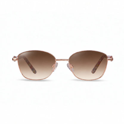Lentes de sol Fiore 2208 Dorado con cristal gradiente café polarizado UV400, vista frontal para mujer #color_gradiente-cafe #foto_frontal