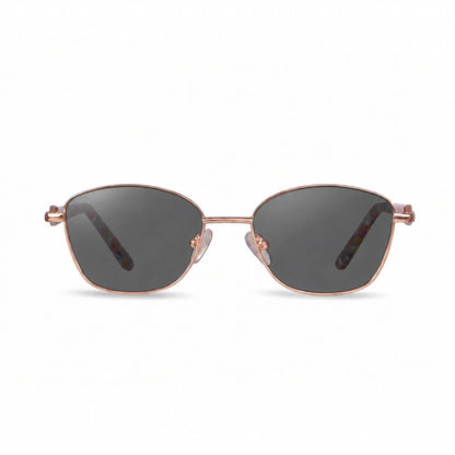 Lentes de sol Fiore 2208 Dorado con cristal negro polarizado UV400, vista frontal para mujer #color_negro #foto_frontal