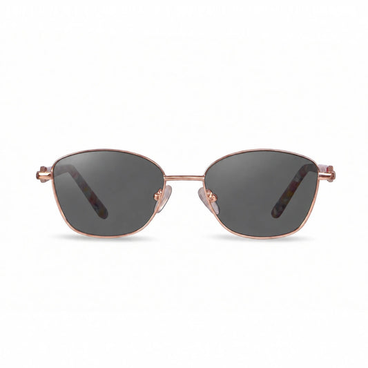 Lentes de sol Fiore 2208 Dorado con cristal negro polarizado UV400, vista frontal para mujer #color_negro #foto_frontal