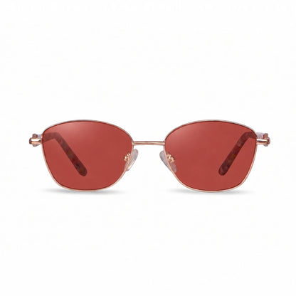 Lentes de sol Fiore 2208 Dorado con cristal rojo polarizado UV400, vista frontal para mujer #color_rojo #foto_frontal