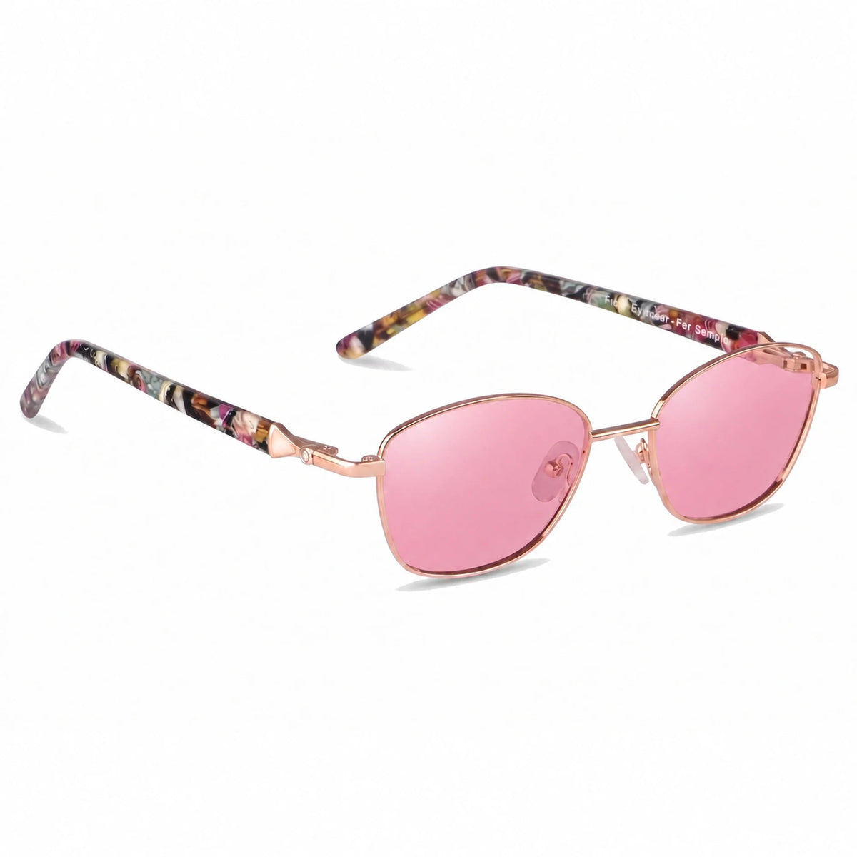 Lentes de sol Fiore 2208 Dorado con cristal rosado polarizado UV400, vista en tres cuartos para mujer #color_rosado