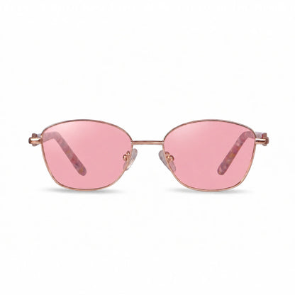 Lentes de sol Fiore 2208 Dorado con cristal rosado polarizado UV400, vista frontal para mujer #color_rosado #foto_frontal