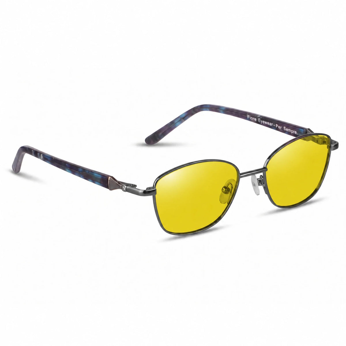 Lentes de sol Fiore 2208 Gris con cristal amarillo polarizado UV400, vista en tres cuartos para mujer #color_amarillo