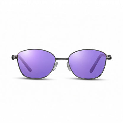 Lentes de sol Fiore 2208 Gris con cristal espejado morado polarizado UV400, vista frontal para mujer #color_espejado-morado #foto_frontal