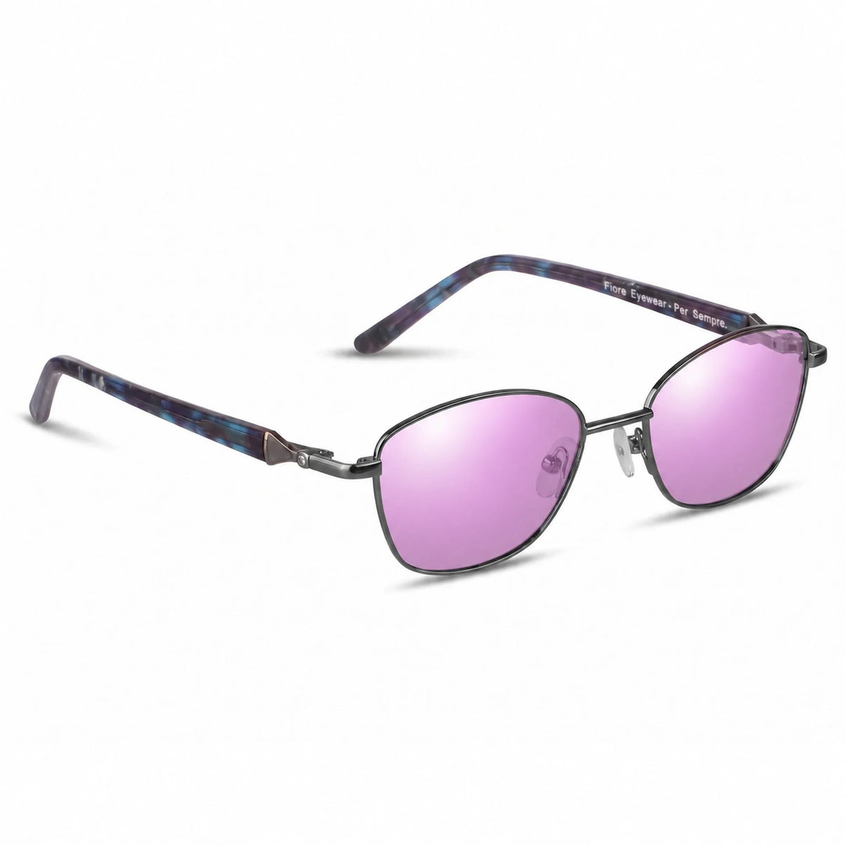 Lentes de sol Fiore 2208 Gris con cristal espejado rosado polarizado UV400, vista en tres cuartos para mujer #color_espejado-rosado