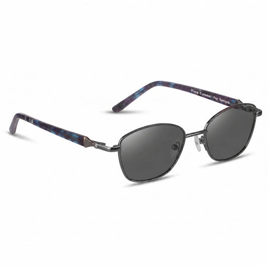 Lentes de sol Fiore 2208 Gris con cristal negro polarizado UV400, vista en tres cuartos para mujer #color_negro