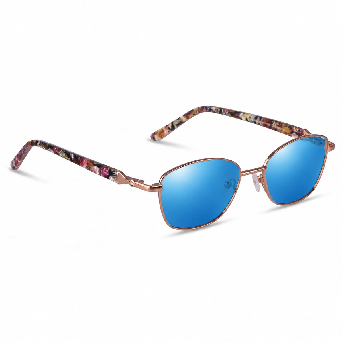 Lentes de sol Fiore 2208 Carey con cristal espejado azul polarizado UV400, vista en tres cuartos para mujer #color_espejado-azul
