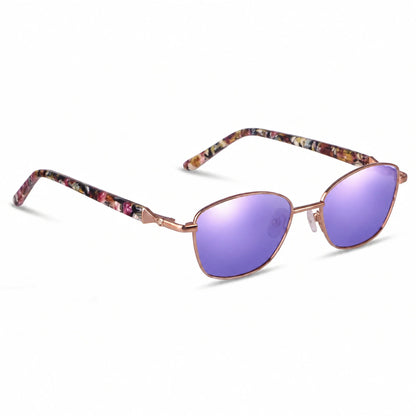 Lentes de sol Fiore 2208 Carey con cristal espejado morado polarizado UV400, vista en tres cuartos para mujer #color_espejado-morado