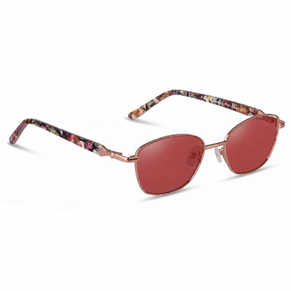Lentes de sol Fiore 2208 Carey con cristal rojo polarizado UV400, vista en tres cuartos para mujer #color_rojo