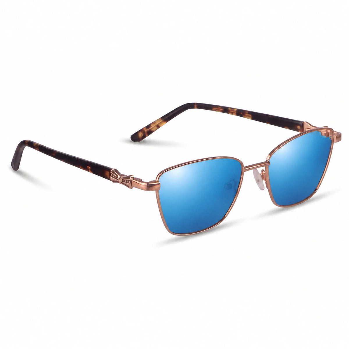 Lentes de sol Fiore 22115 Brown con cristal espejado azul polarizado UV400, vista en tres cuartos para mujer #color_espejado-azul