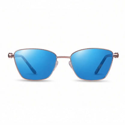 Lentes de sol Fiore 22115 Brown con cristal espejado azul polarizado UV400, vista frontal para mujer #color_espejado-azul #foto_frontal