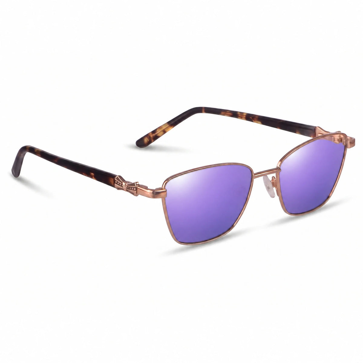 Lentes de sol Fiore 22115 Brown con cristal espejado morado polarizado UV400, vista en tres cuartos para mujer #color_espejado-morado