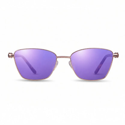 Lentes de sol Fiore 22115 Brown con cristal espejado morado polarizado UV400, vista frontal para mujer #color_espejado-morado #foto_frontal