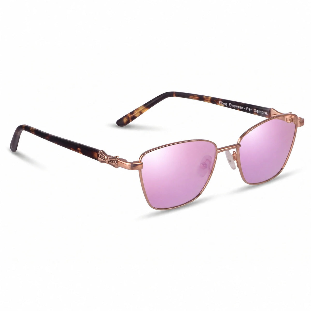 Lentes de sol Fiore 22115 Brown con cristal espejado rosado polarizado UV400, vista en tres cuartos para mujer #color_espejado-rosado