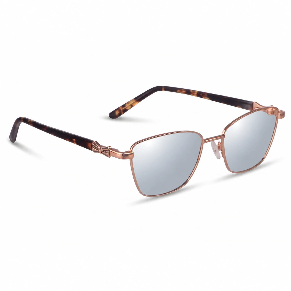 Lentes de sol Fiore 22115 Brown con cristal espejado silver polarizado UV400, vista en tres cuartos para mujer #color_espejado-silver