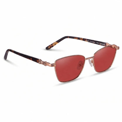 Lentes de sol Fiore 22115 Brown con cristal rojo polarizado UV400, vista en tres cuartos para mujer #color_rojo