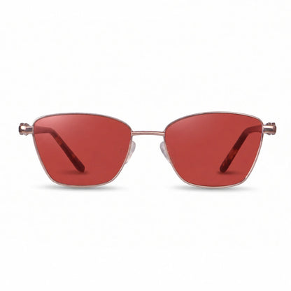 Lentes de sol Fiore 22115 Brown con cristal rojo polarizado UV400, vista frontal para mujer #color_rojo #foto_frontal