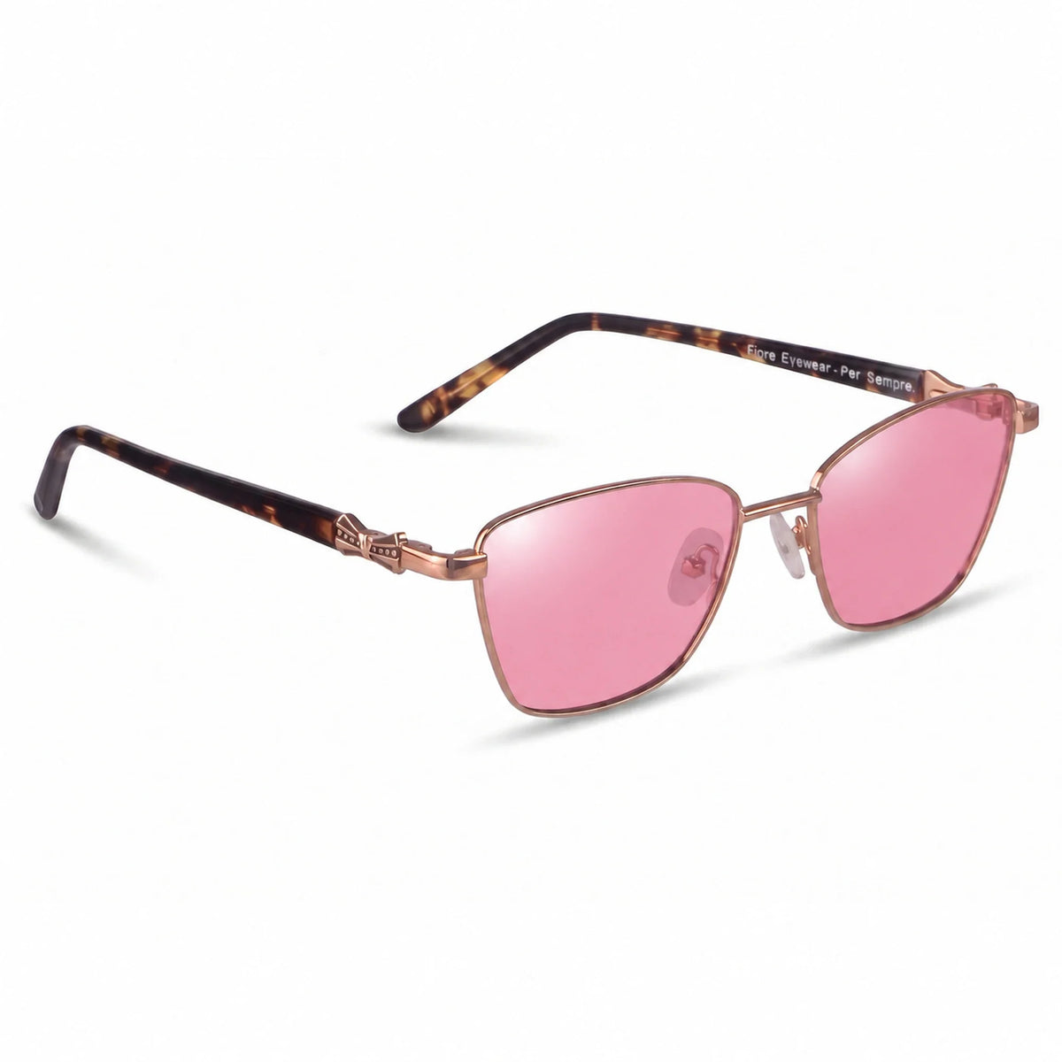 Lentes de sol Fiore 22115 Brown con cristal rosado polarizado UV400, vista en tres cuartos para mujer #color_rosado