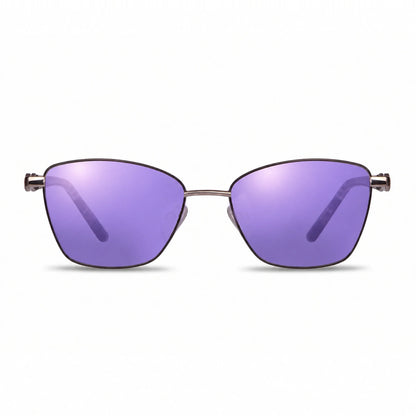 Lentes de sol Fiore 22115 Gris con cristal espejado morado polarizado UV400, vista frontal para mujer #color_espejado-morado #foto_frontal