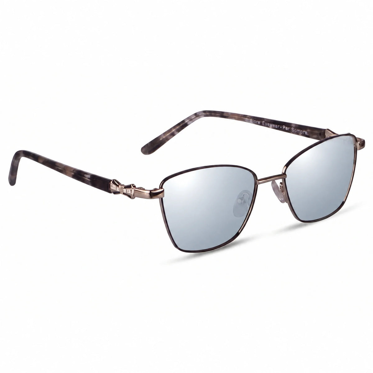 Lentes de sol Fiore 22115 Gris con cristal espejado silver polarizado UV400, vista en tres cuartos para mujer #color_espejado-silver