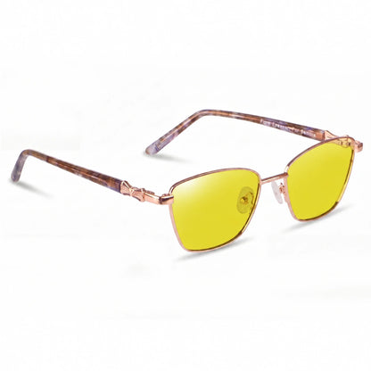 Lentes de sol Fiore 22115 Dorado con cristal amarillo polarizado UV400, vista en tres cuartos para mujer #color_amarillo