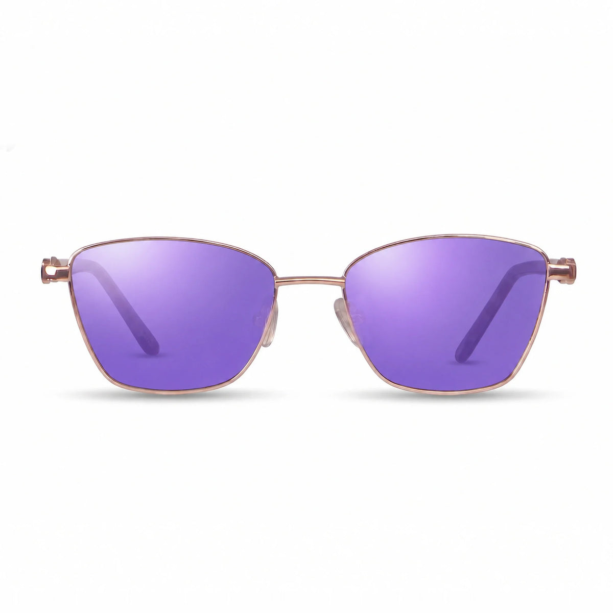 Lentes de sol Fiore 22115 Dorado con cristal espejado morado polarizado UV400, vista frontal para mujer #color_espejado-morado #foto_frontal