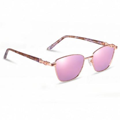 Lentes de sol Fiore 22115 Dorado con cristal espejado rosado polarizado UV400, vista en tres cuartos para mujer #color_espejado-rosado
