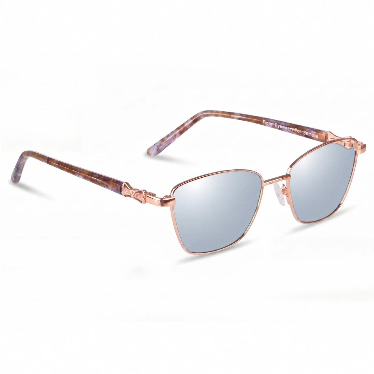 Lentes de sol Fiore 22115 Dorado con cristal espejado silver polarizado UV400, vista en tres cuartos para mujer #color_espejado-silver