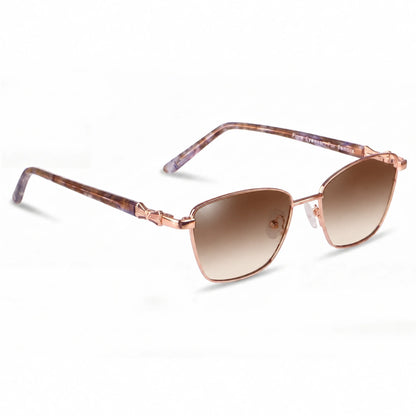 Lentes de sol Fiore 22115 Dorado con cristal gradiente café polarizado UV400, vista en tres cuartos para mujer #color_gradiente-cafe