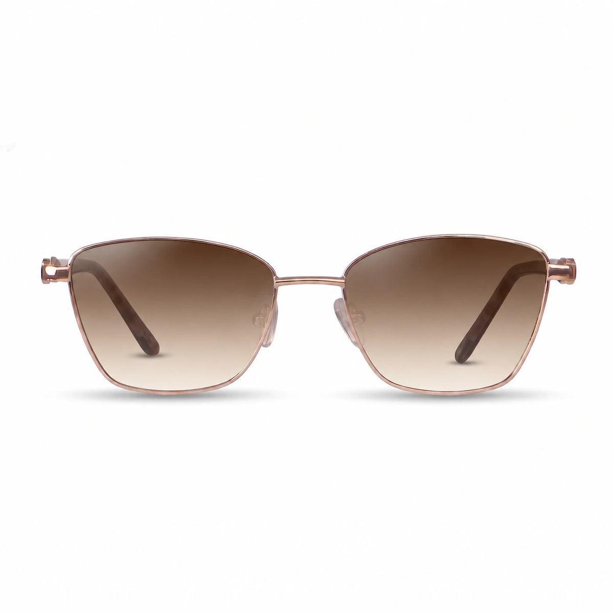 Lentes de sol Fiore 22115 Dorado con cristal gradiente café polarizado UV400, vista frontal para mujer #color_gradiente-cafe #foto_frontal